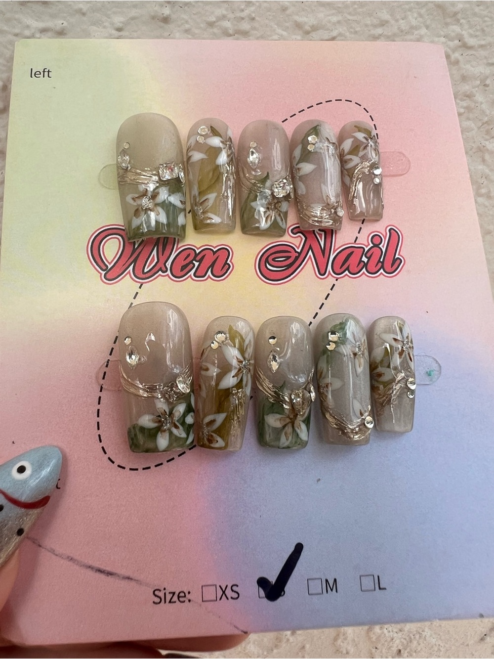 Handmade Press On Nails Fairy Cottagecore Cat Eye Floral Size Small Set of 10